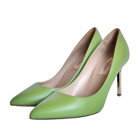 Valentino Rockstud Metal Stiletto Heel Leather Pumps 80 mm Green Apple 35 - Picture 2 of 14
